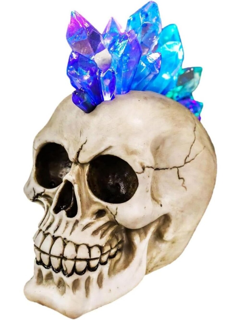Colorful LED Skull Figurine with Mohawk | Halloween Macabre Decor & Night Light